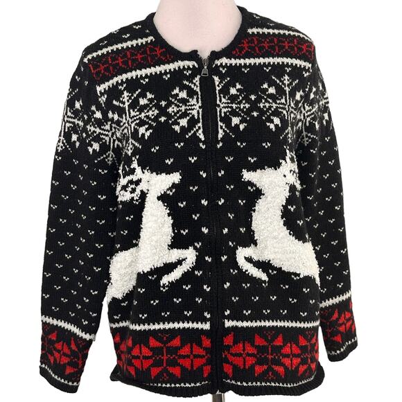J.Jill Sweaters - J.Jill Holiday Christmas Deer Valley Reindeer Zip Up Sweater Size XS